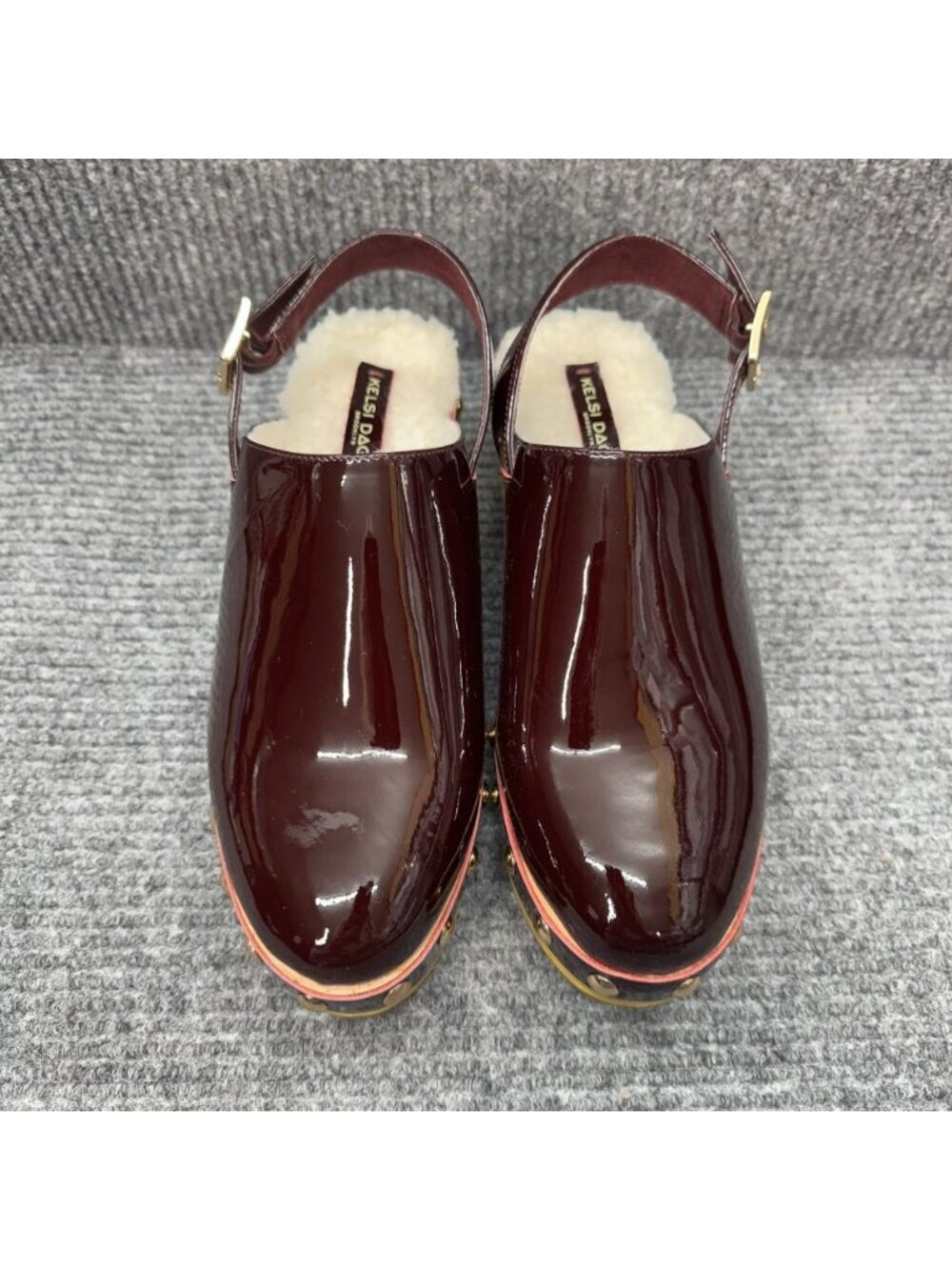 Kelsi Dagger Platform Clogs Women's 9 Burgundy Patent Leather Studded Slingback - Picture 3 of 9